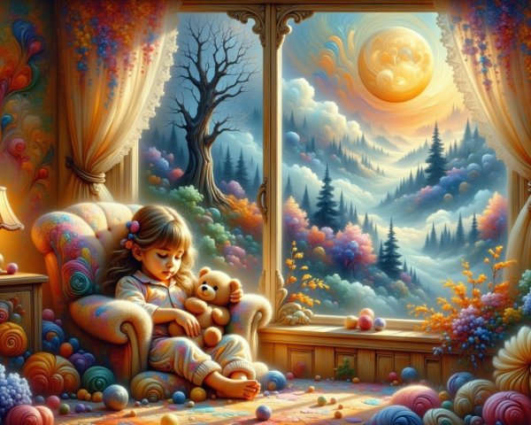 Young Girl Sleeping in Cozy Armchair with Teddy Bear