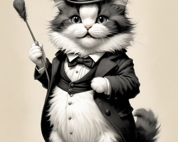 Dapper Cat in Tuxedo with Top Hat and Wand Accessory