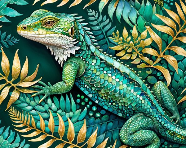 Vivid Lizard Among Lush Tropical Foliage
