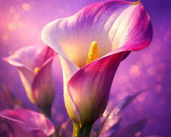 Close-up of White and Purple Calla Lily with Dew Drops