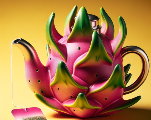 Whimsical Dragon Fruit Teapot on Yellow Background