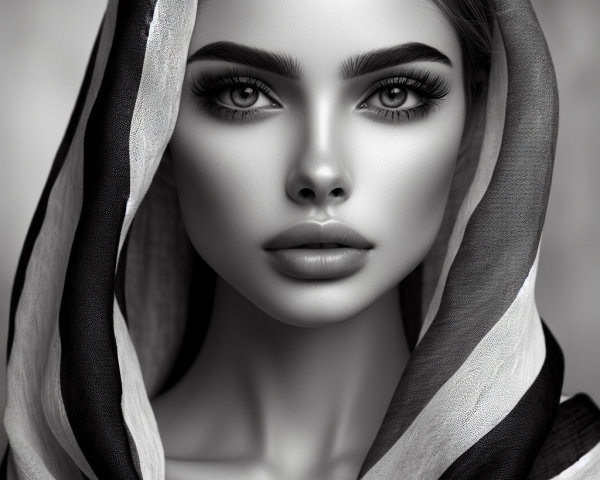 Portrait of a Woman in Black and White Scarf