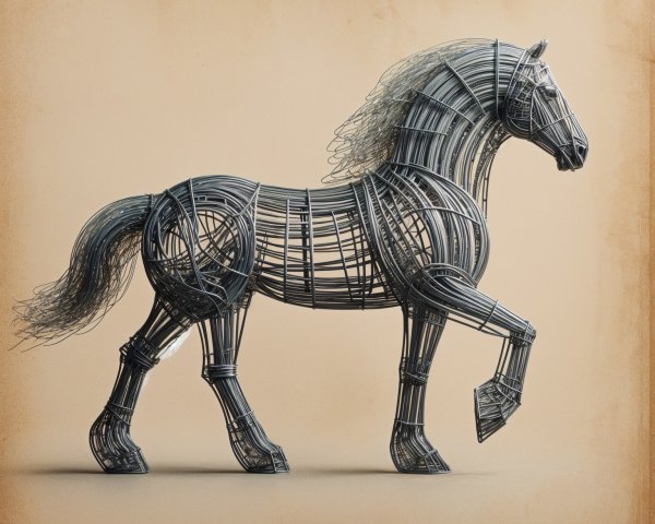 Intricately Woven Wire Horse Sculpture with Dynamic Form