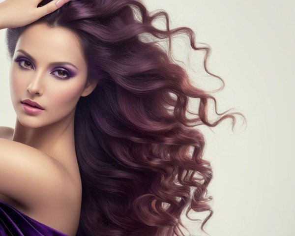 Elegant Woman in Deep Purple with Soft Curls