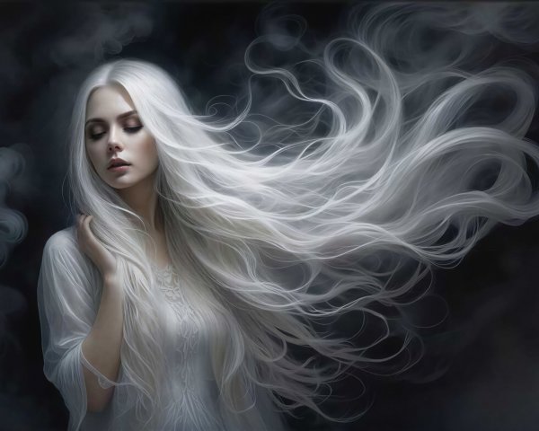 Ethereal Fantasy Portrait of a Woman with White Hair