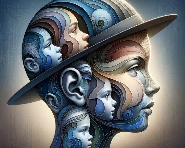 Surreal Composition of Blended Human Faces and Hat