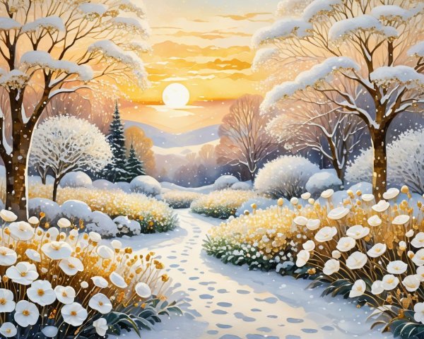 Serene Winter Landscape with Snow-Covered Path