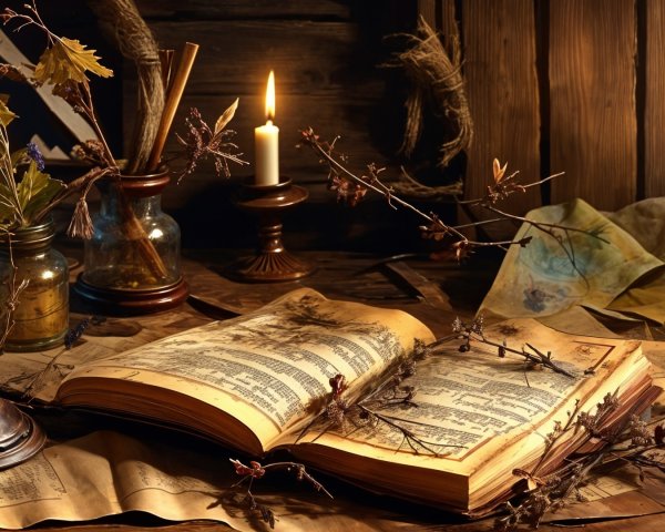 Vintage Scene with Open Book and Cozy Atmosphere