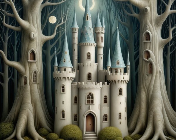 Whimsical Fairy Tale Castle Among Ancient Trees
