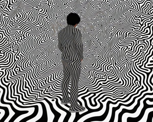 Striking Figure in Black and White Striped Suit