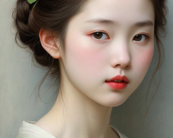 Young woman with elegant features in blue garment