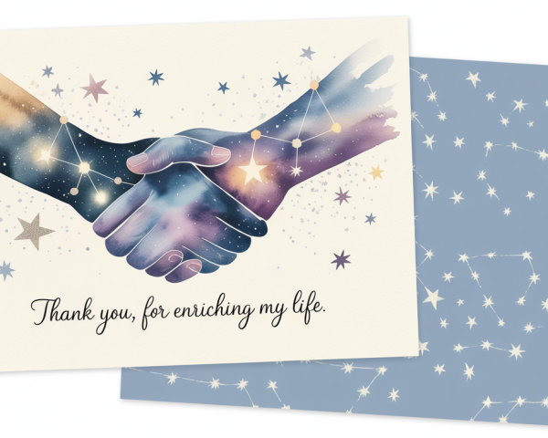 Watercolor Card with Hands Shaking and Night Sky