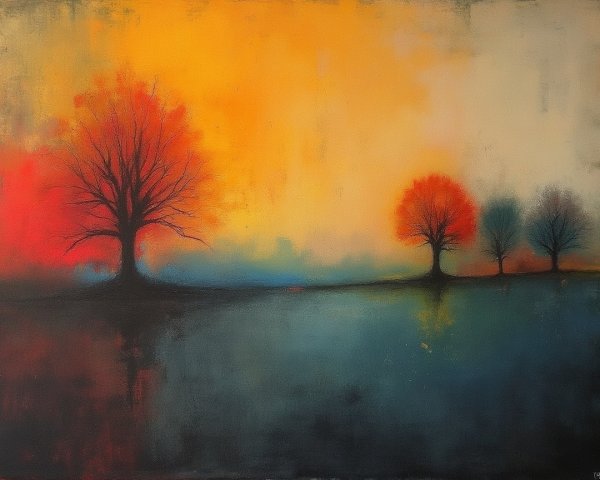Serene Landscape with Trees and Vibrant Sunset Colors