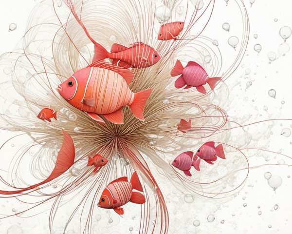 Vibrant Underwater Scene with Abstract Textures and Fish