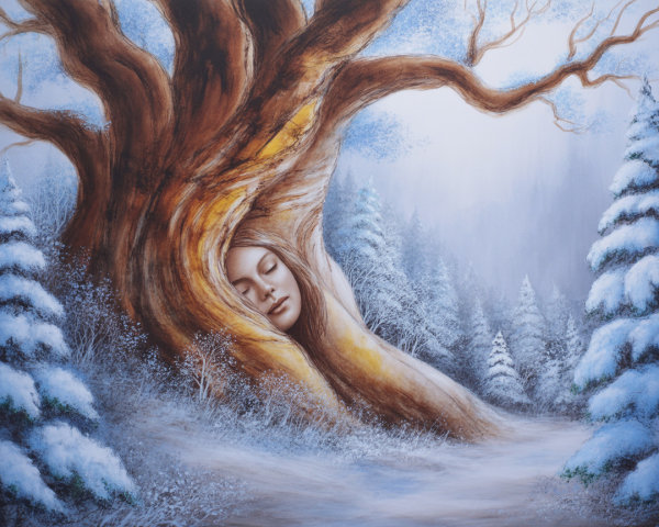 Winter Landscape with Gnarled Tree and Human Face