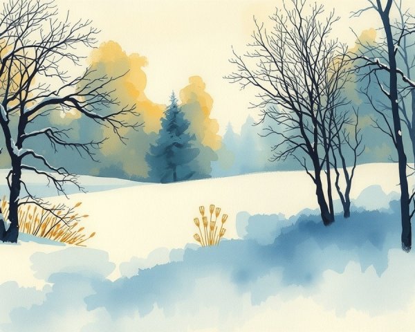 Winter Landscape with Snowfall and Bare Trees