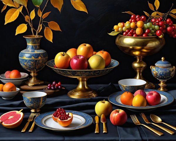 Colorful Fruit Still Life with Elegant Tableware