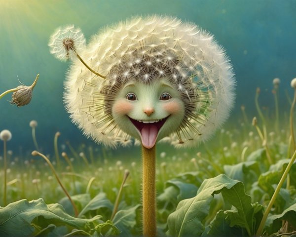 Whimsical Dandelion Character in Sunlit Field