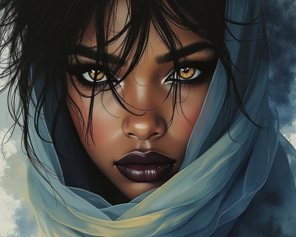 Portrait of a Woman with Golden Eyes and Dark Skin