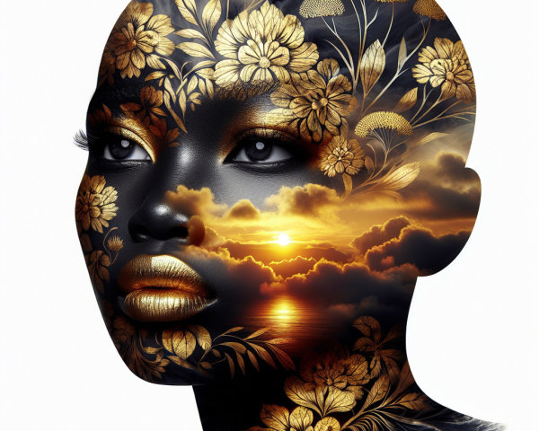 Silhouette of a woman's head with floral patterns