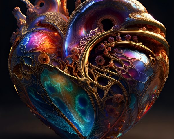 Vibrant Heart-Shaped Structure with Surreal Patterns