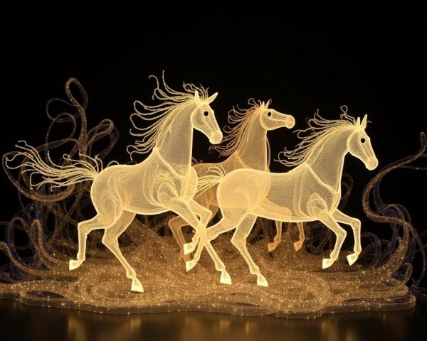 Elegant Wireframe Horses in Soft Warm Light