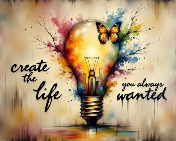 Colorful Light Bulb Design with Cityscape and Butterfly