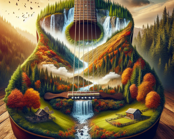Acoustic Guitar Featuring Detailed Natural Landscape Design
