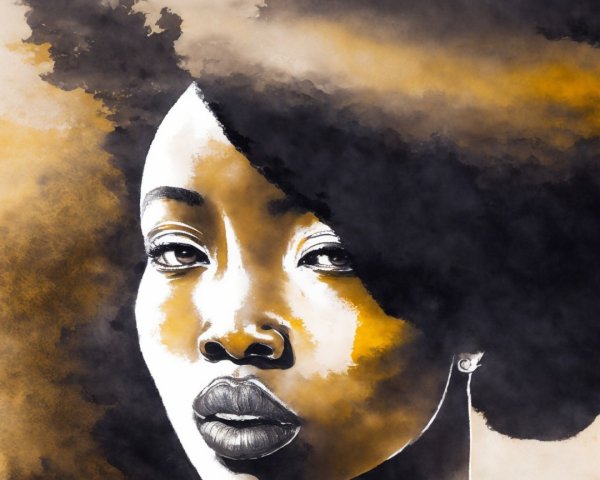 Portrait of a Woman with Textured Hair and Abstract Background