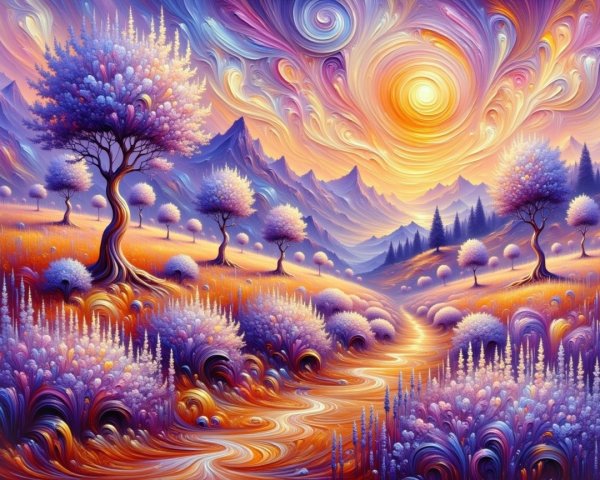 Vibrant Psychedelic Painting of a Surreal Landscape