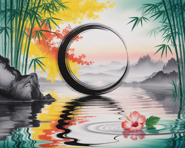 Serene Landscape with Ink Mark and Autumn Foliage