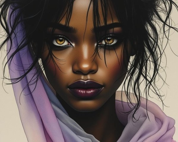 Portrait of a Woman with Brown Skin and Golden Eyes