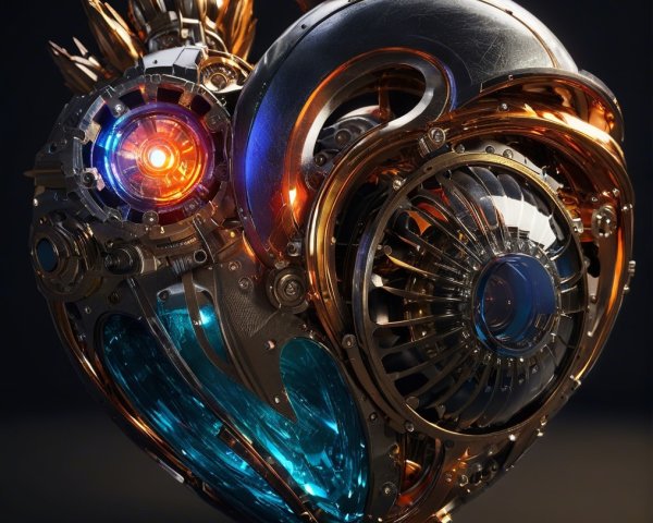Futuristic Steampunk Heart Design with Gears and Lights