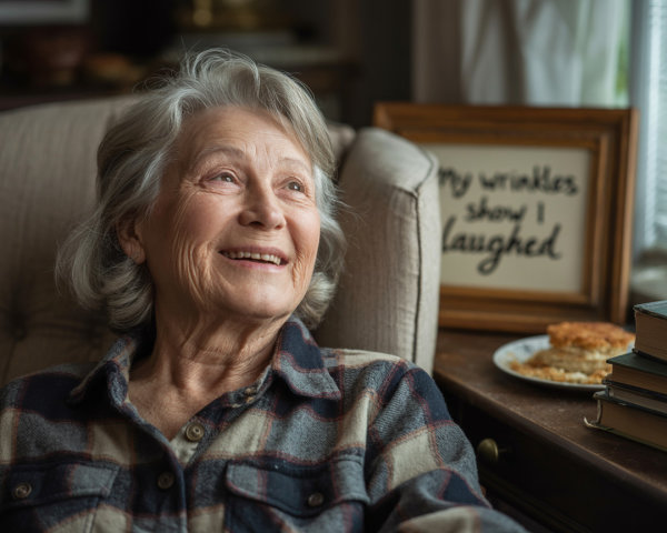 Elderly Woman in Cozy Armchair with Charming Decor