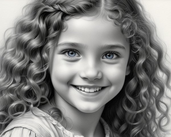 Charming Black-and-White Portrait of a Young Girl