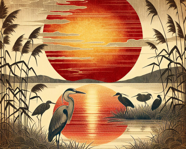 Serene Landscape with Vibrant Sunset Over Lake