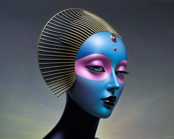 Futuristic Mannequin with Blue Face and Gold Hair