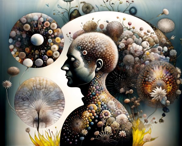 Surreal Human Profile with Floral and Abstract Patterns