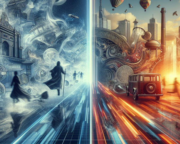 Contrast of Mystical World and Modern Cityscape