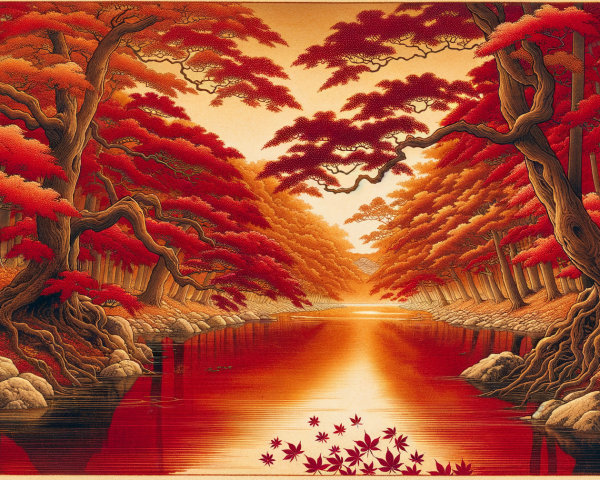 Serene Autumn Landscape with Reflective River and Foliage