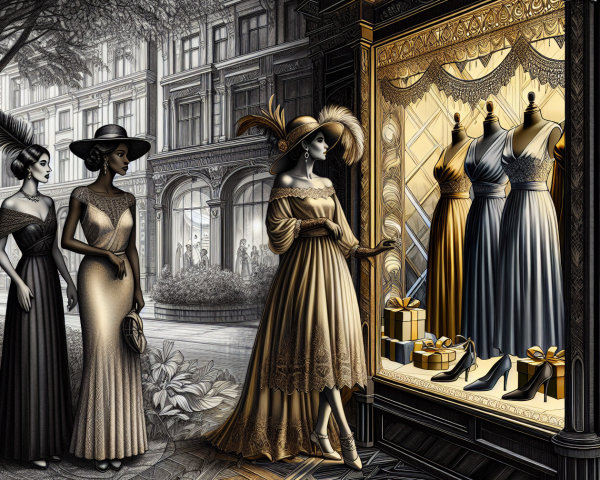 Elegant Women in Stylish Urban Boutique Scene