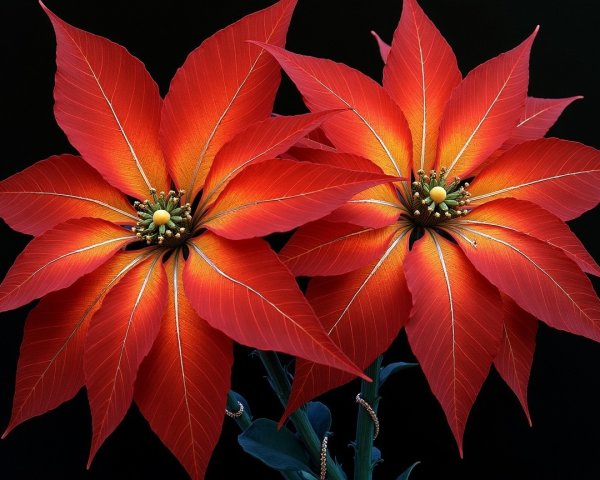 Vibrant Red Poinsettia Flowers with Green Leaves