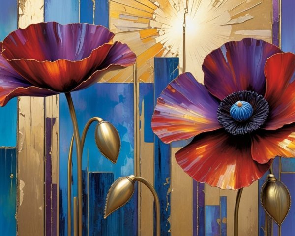 Vibrant Oversized Flowers with Abstract Background