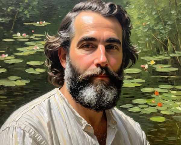 Impressionistic Portrait of a Rugged Man by a Pond