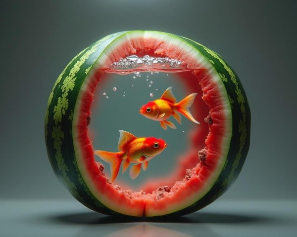 Goldfish Swimming in a Watermelon Scene