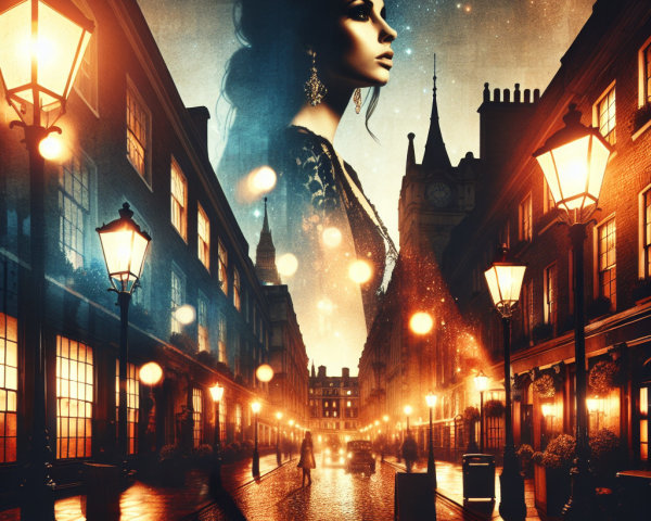 Mysterious Night Street Scene with Vintage Lampposts