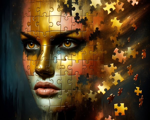 Surreal Portrait of a Woman with Puzzle Pieces