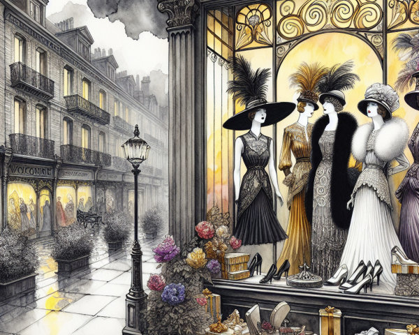 Elegant Mannequins in Vintage Haute Couture Display