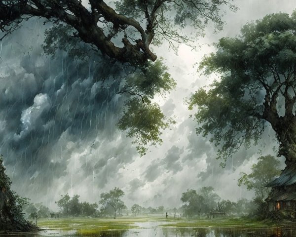 Mystical Digital Painting of a Stormy Landscape
