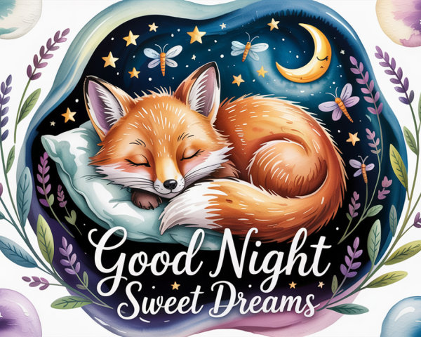 Whimsical Illustration of a Sleeping Fox at Night
